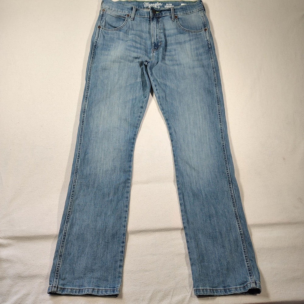 Wrangler Retro Jeans Mens 34x35 Medium Wash Slim Straight Faded 1088MWZJK - Picture 2 of 13